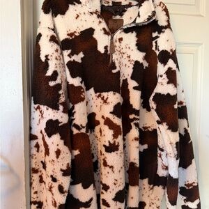 Cozy Cow Print Fleece Sweatshirt